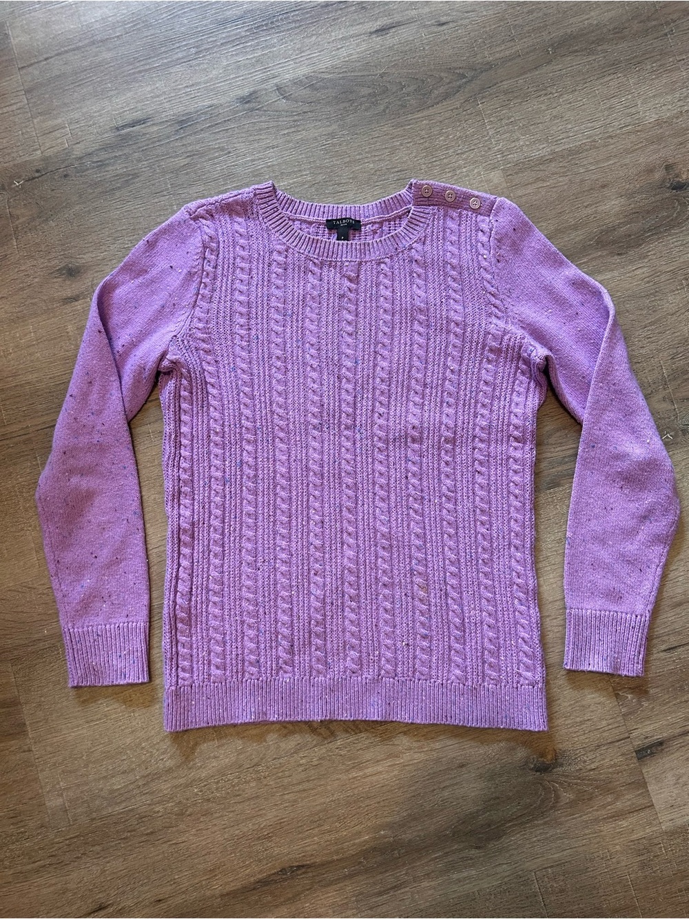 Talbots Sweater Womens PXS Petite Purple Cable Knit Crewneck Shoulder